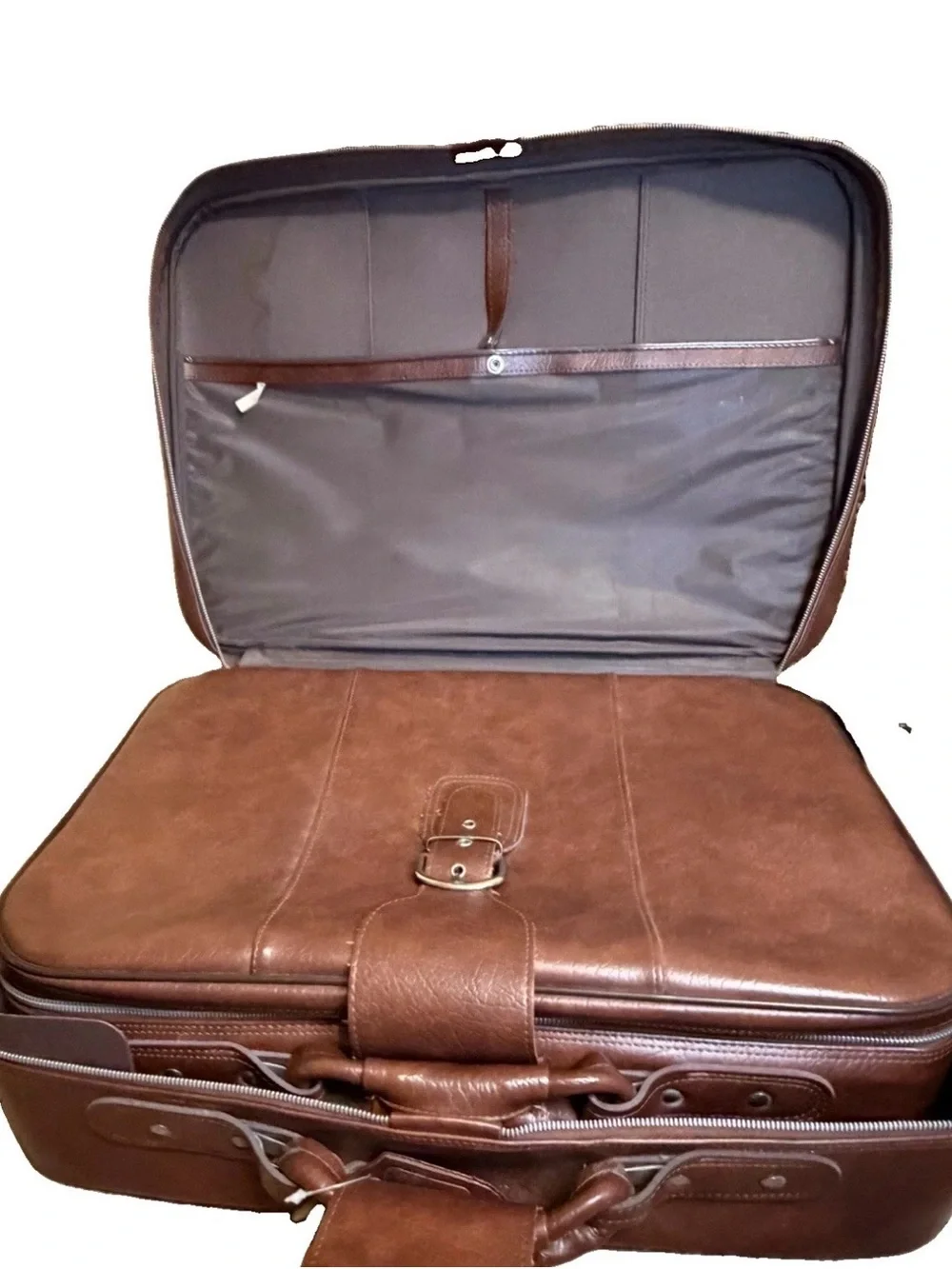 Vintage Brown Leather Suitcase Set 2 Nesting Luggage Keys Clean EUC